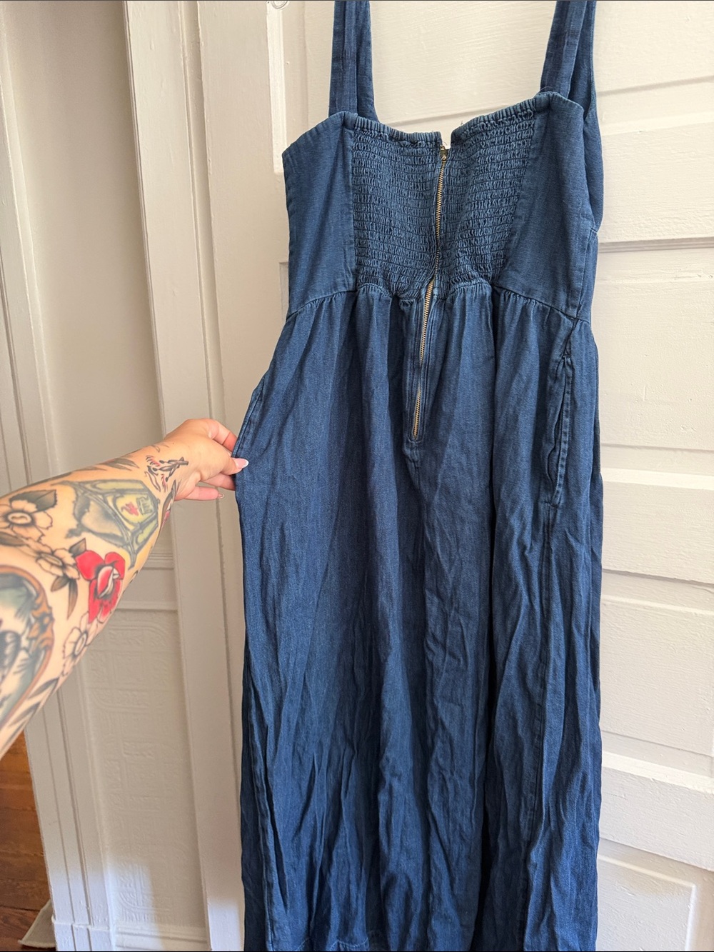 GAP Denim Drop-Waist Corset Midi Dress Large - Picture 9 of 9